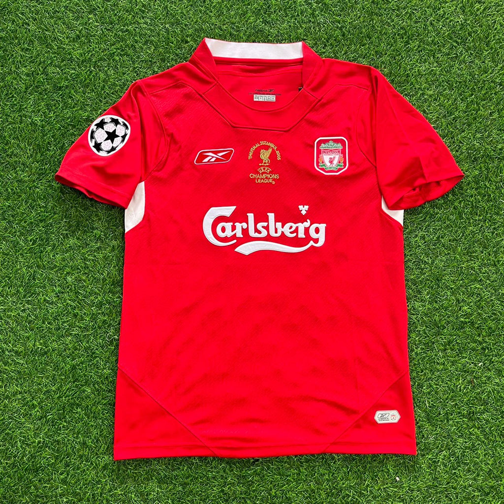 Steven Gerrard 8 – Liverpool 2005 Champions League Final Red Retro Jersey – Front View