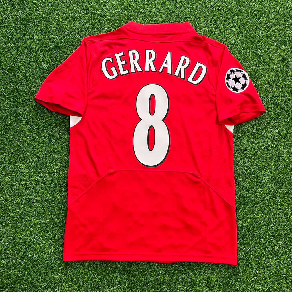 Steven Gerrard 8 – Liverpool 2005 Champions League Final Red Retro Jersey – Back View