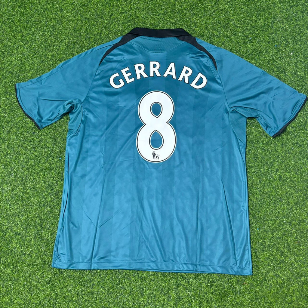 Liverpool 2008–2009 Green Retro Football Jersey – Steven Gerrard – Back View
