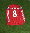 Steven Gerrard Liverpool 2010 2011 Season Long Sleeves Red Retro Jersey – Back View