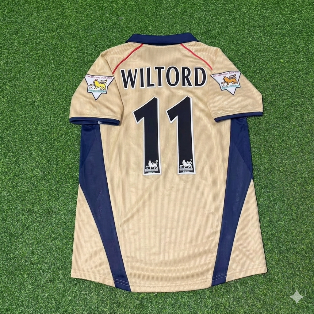 Sylvain Wiltord #11 Arsenal 2001-2002 Away Golden Retro Jersey – Back View