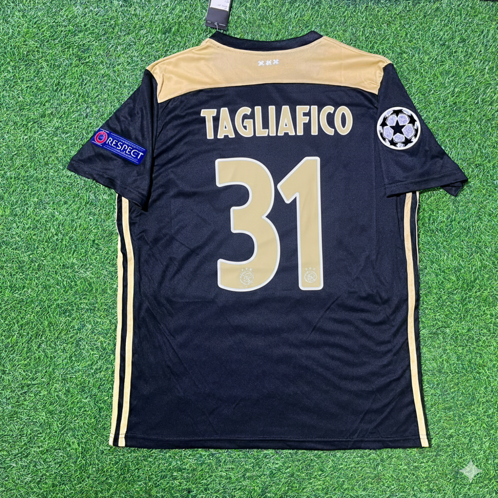Ajax 2018–2019 Champions League Black Retro Football Jersey – Nicolas Tagliafico – Back View