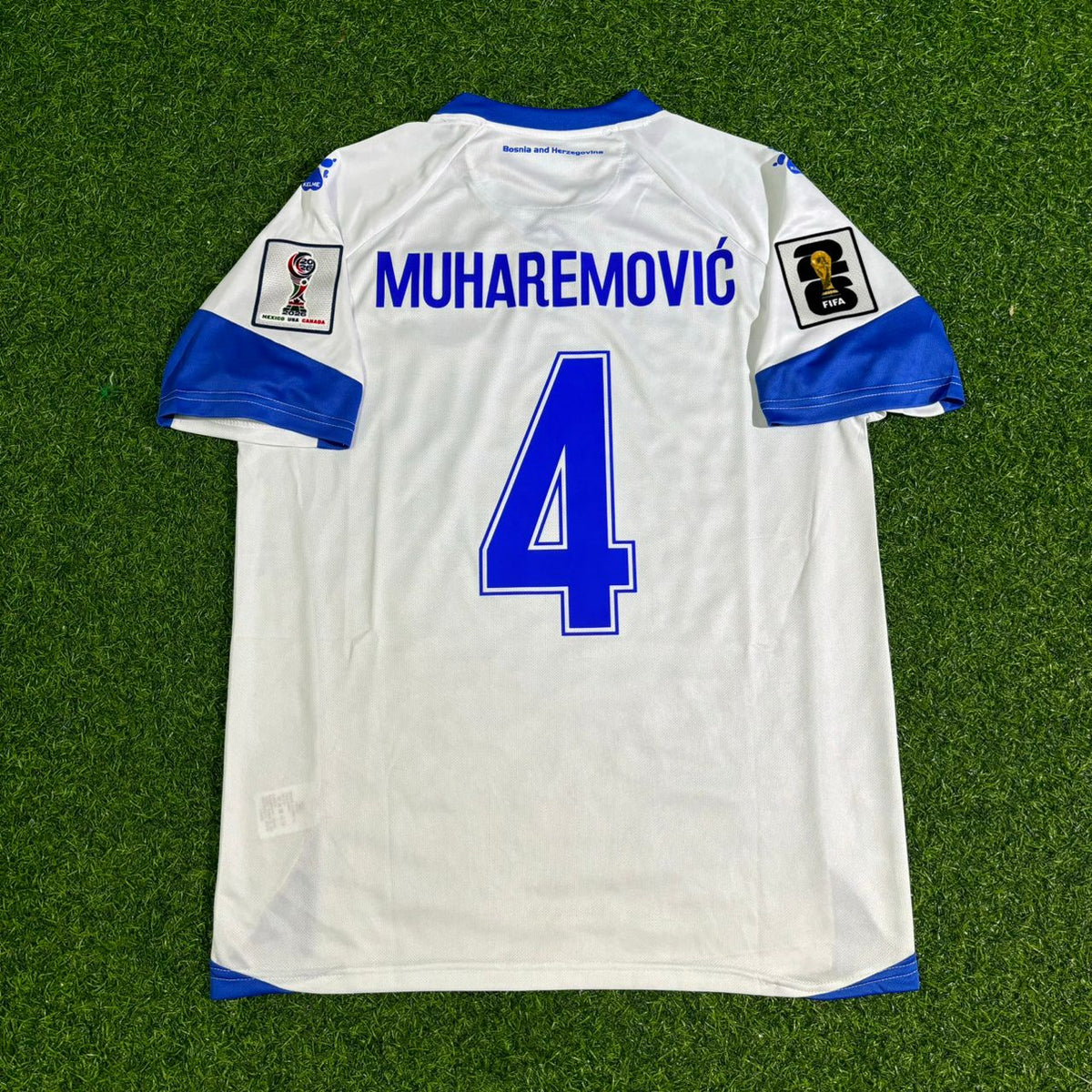Tarik Muharemovic Bosnia and Herzegovina 2026 World Cup Away White Football Jersey – Back View