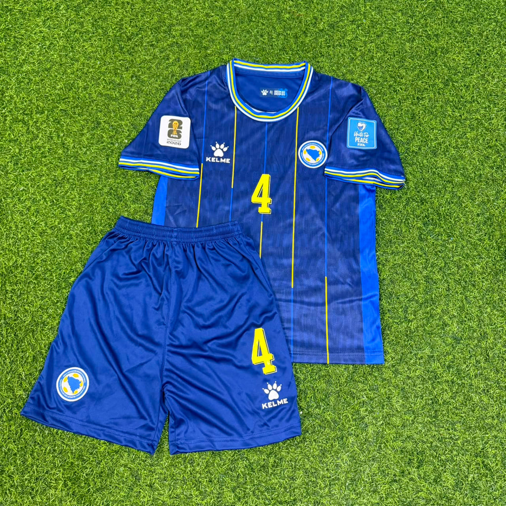 Tarik Muharemovic Bosnia and Herzegovina 2026 World Cup Kids Blue Football Jersey – Front View
