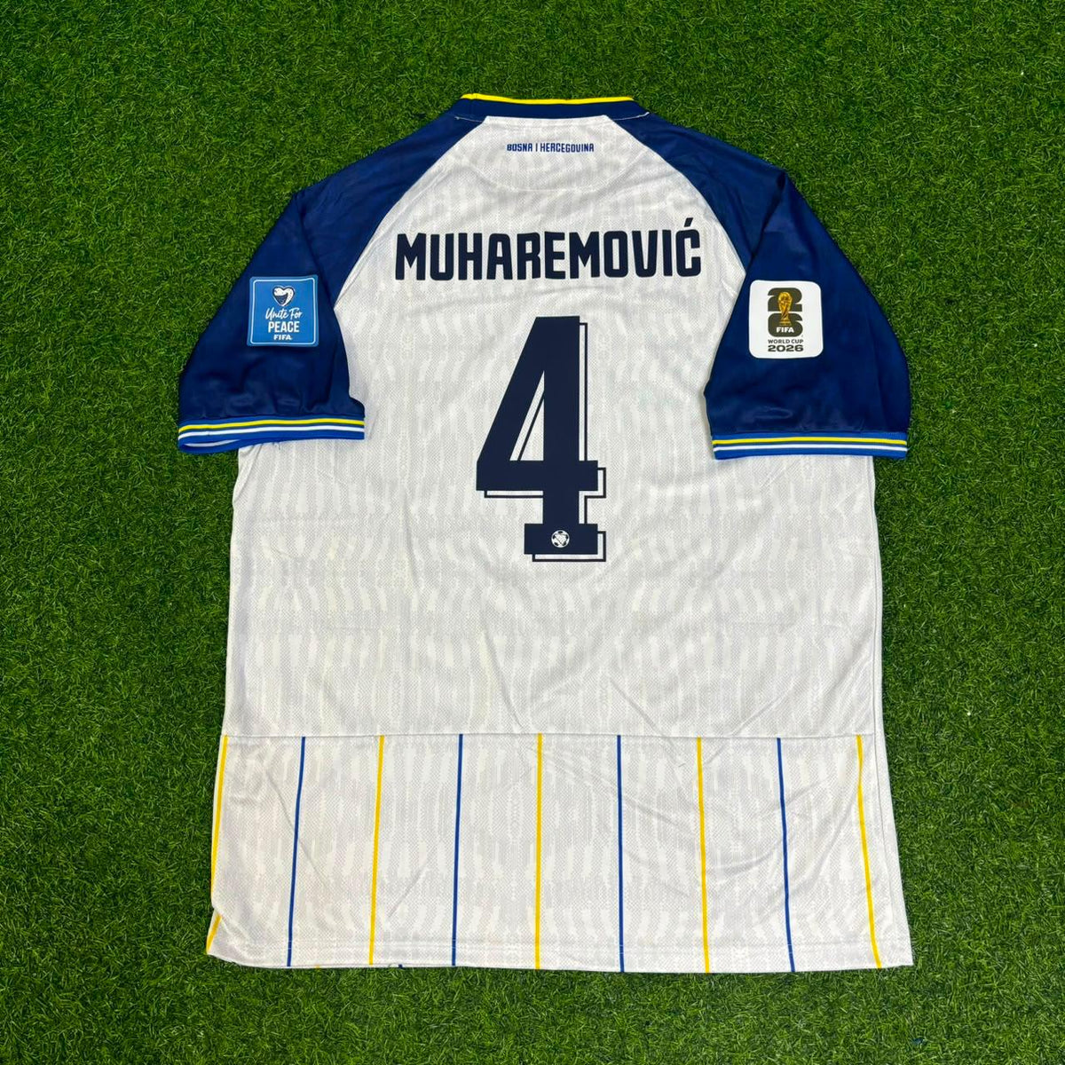 Tarik Muharemovic Bosnia and Herzegovina 2026 World Cup White Football Jersey – Back View