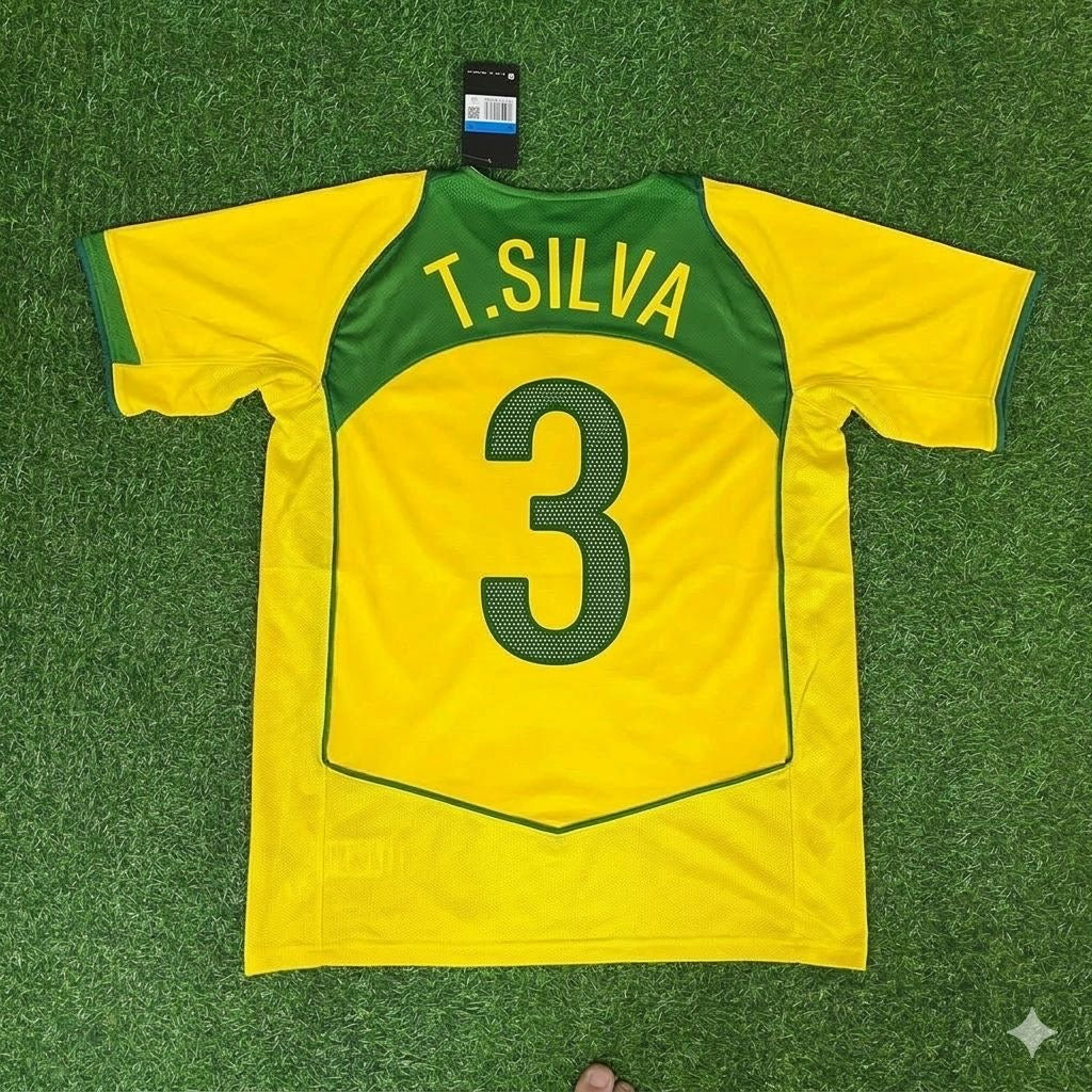 Thiago Silva 3 Brazil Retro Football Jersey – Back View