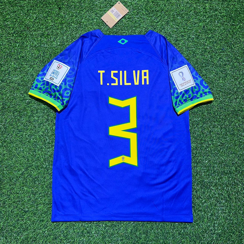 Thiago Silva Brazil 2022 World Cup Retro Football Jersey – Back View