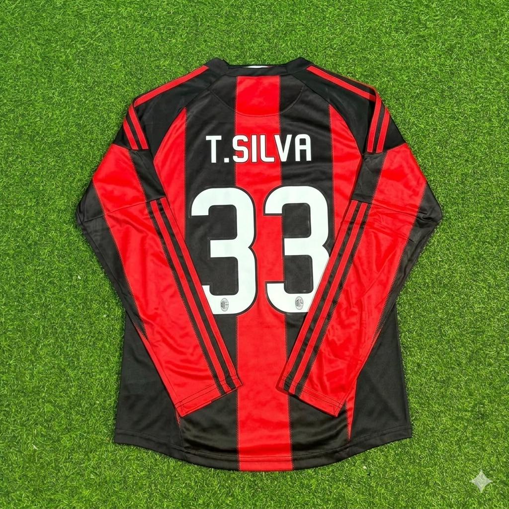 2010/11 Thiago Silva AC Milan Home Log Sleeve Retro Football Jersey – Back View