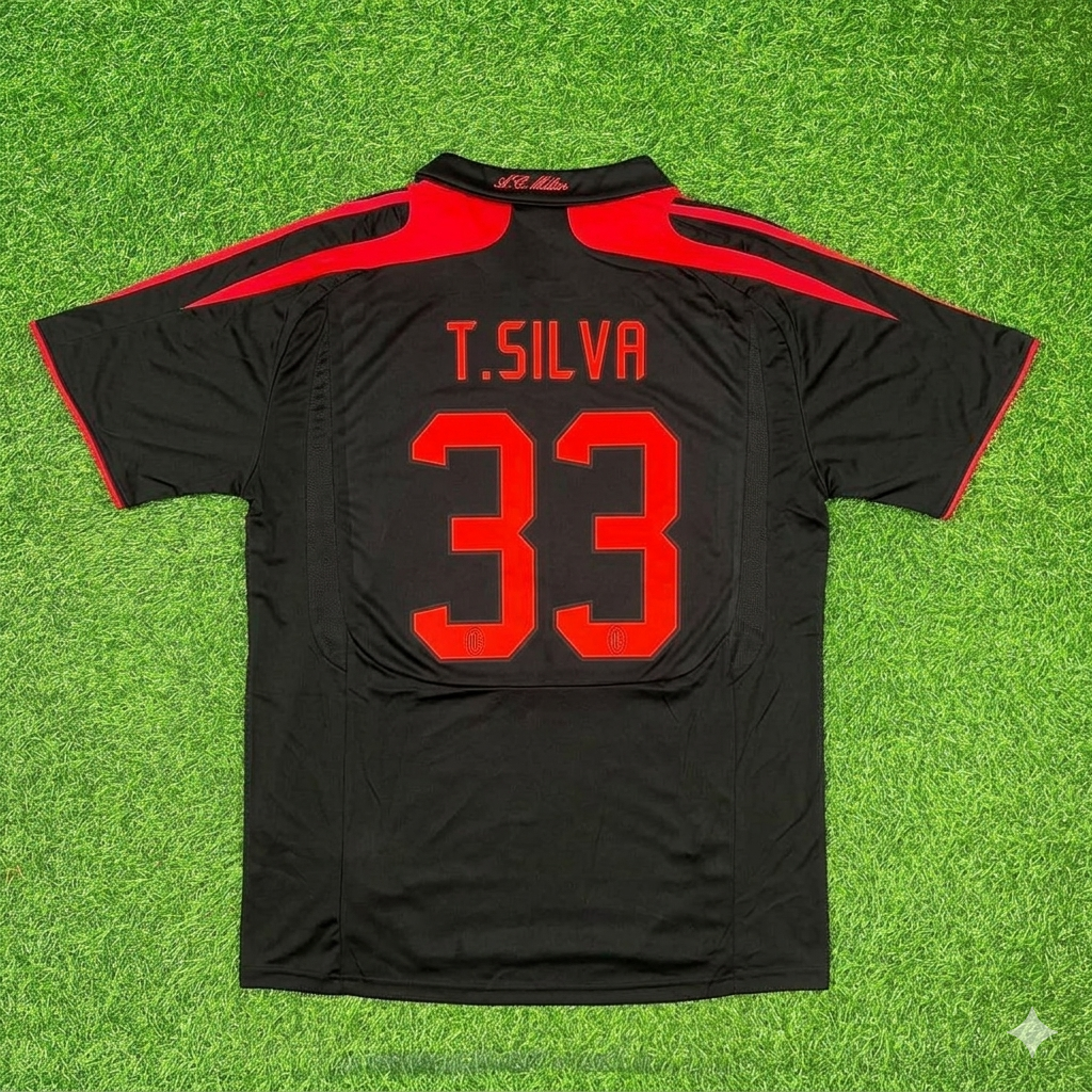 AC Milan Black Retro Third Football Jersey – Thiago Silva – Back View