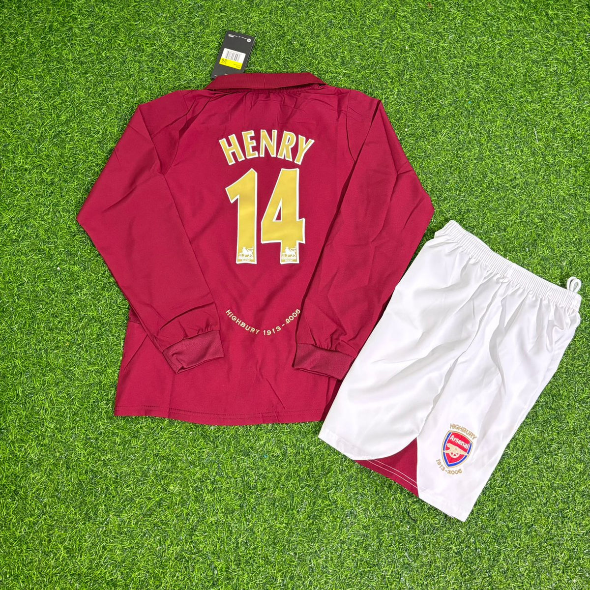 2006 Thierry Henry Arsenal Highbury Burgundy Long Sleeve Kids Retro Football Jersey – Back View