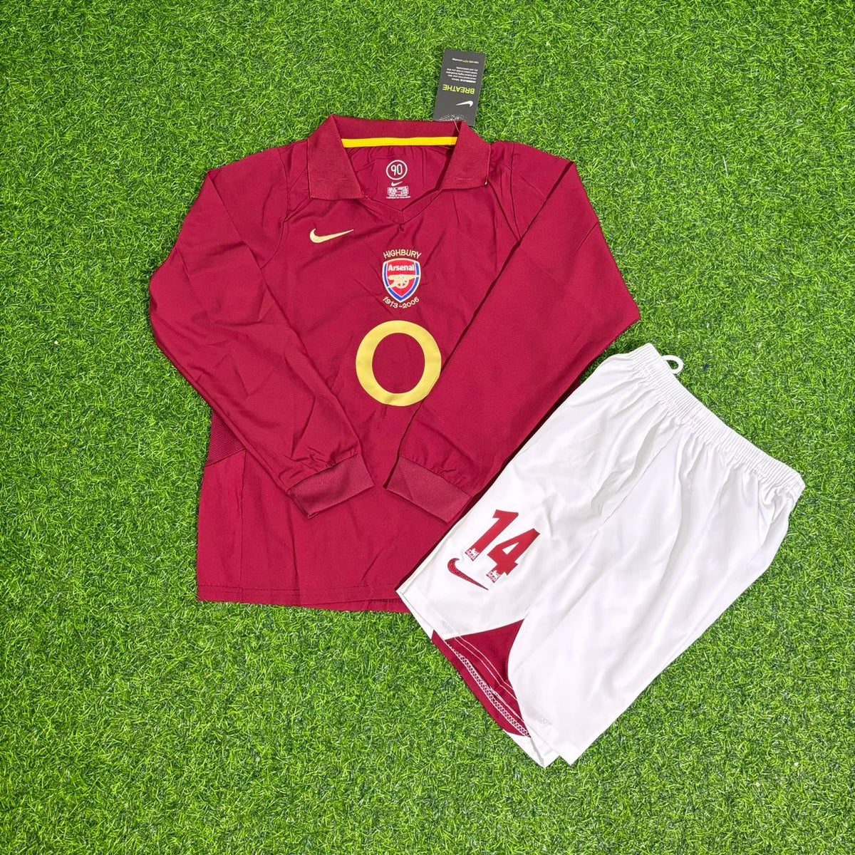 2006 Thierry Henry Arsenal Highbury Burgundy Long Sleeve Kids Retro Football Jersey – Front View
