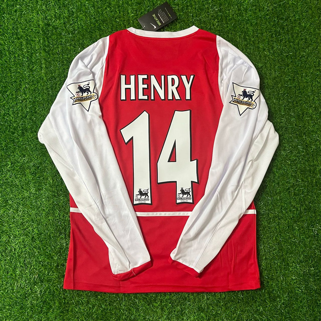 Thierry Henry 14 - Arsenal Home o2 2002 Retro Long Sleeve Kit Jersey – Back View