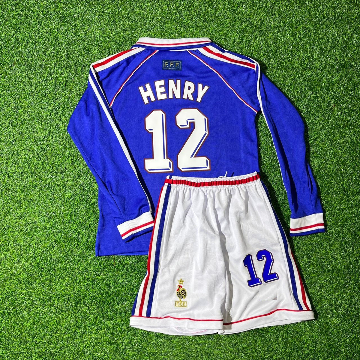 1998 France World Cup Thierry Henry Long Sleeve Kids Retro Football Jersey – Back View