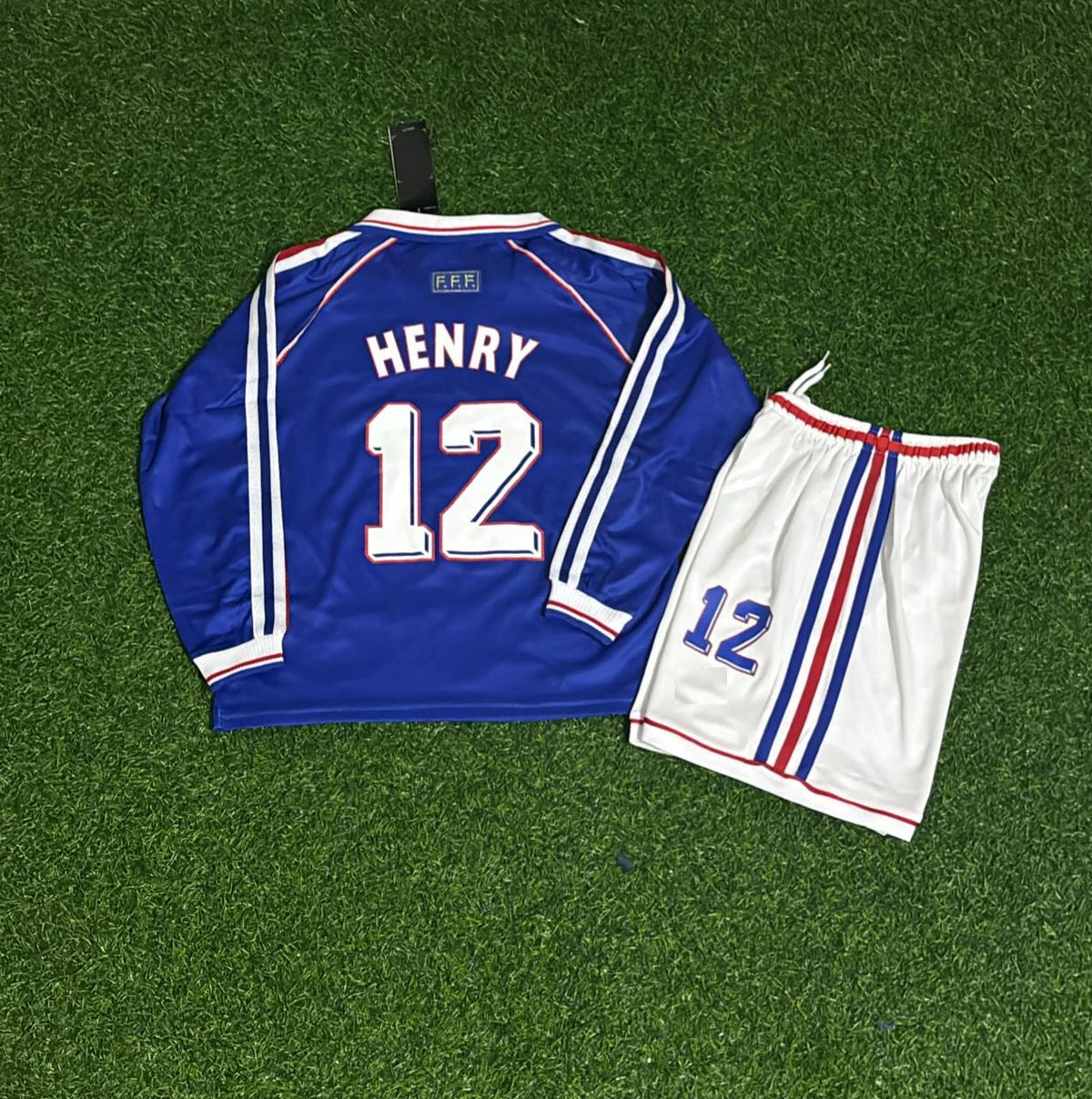 1998 France World Cup Thierry Henry Long Sleeve Kids Retro Football Jersey – Detailed View