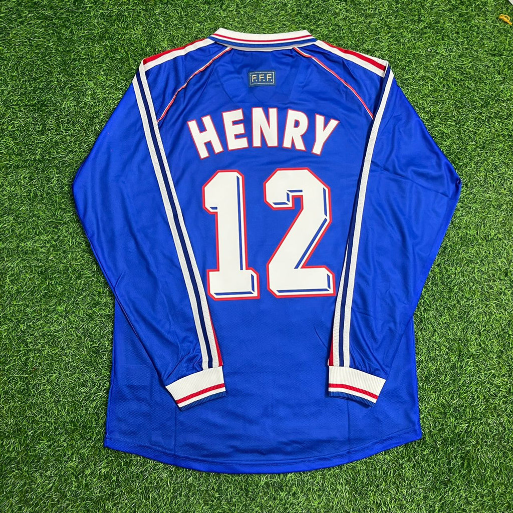 Thierry Henry France 1998 World Cup Retro Long Sleeve Football Jersey – Back View