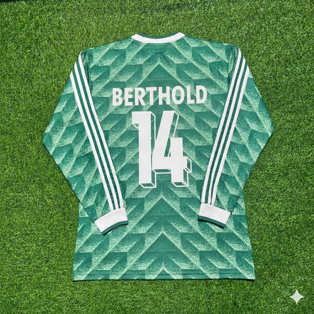 1990 Germany World Cup Thomas Berthold Green Long Sleeve Football Jersey – Back View