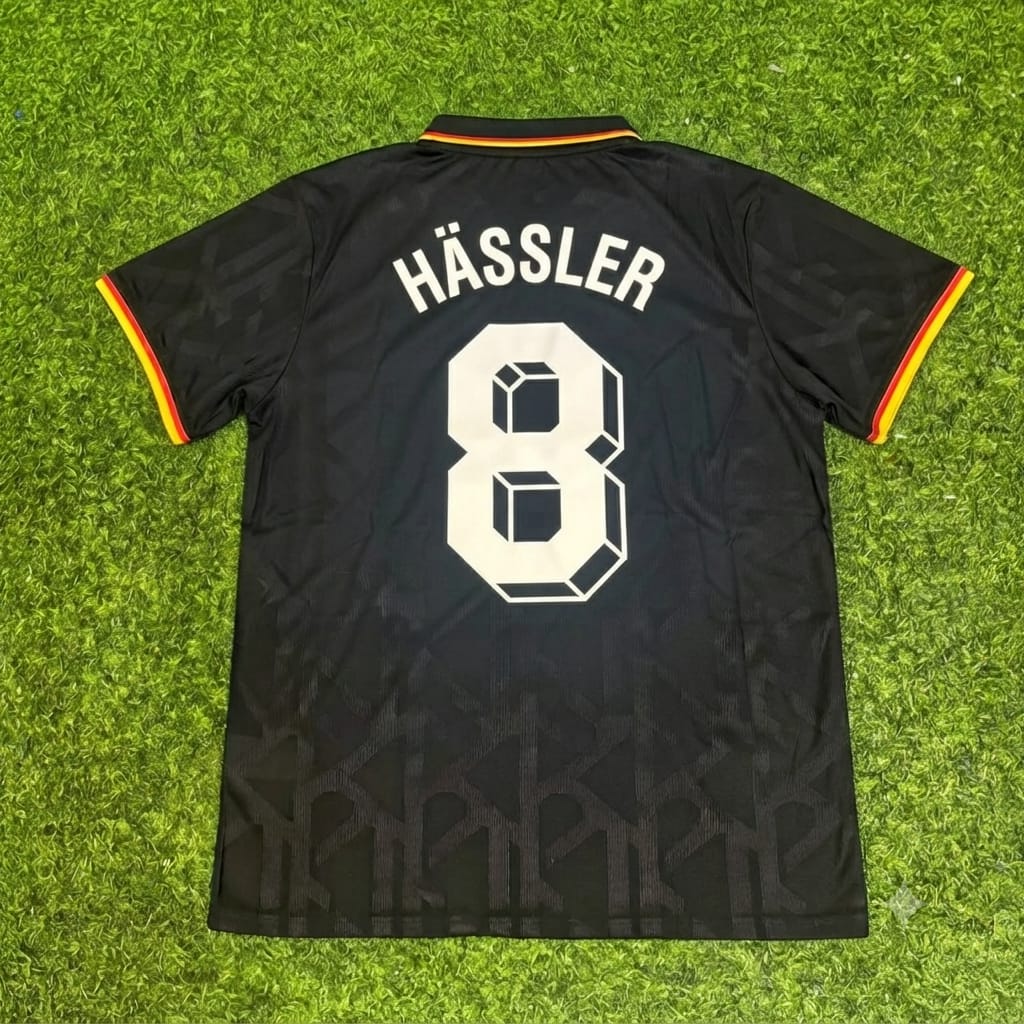 Thomas Hässler Germany Black Polo Retro Commemorative Jersey – Back View