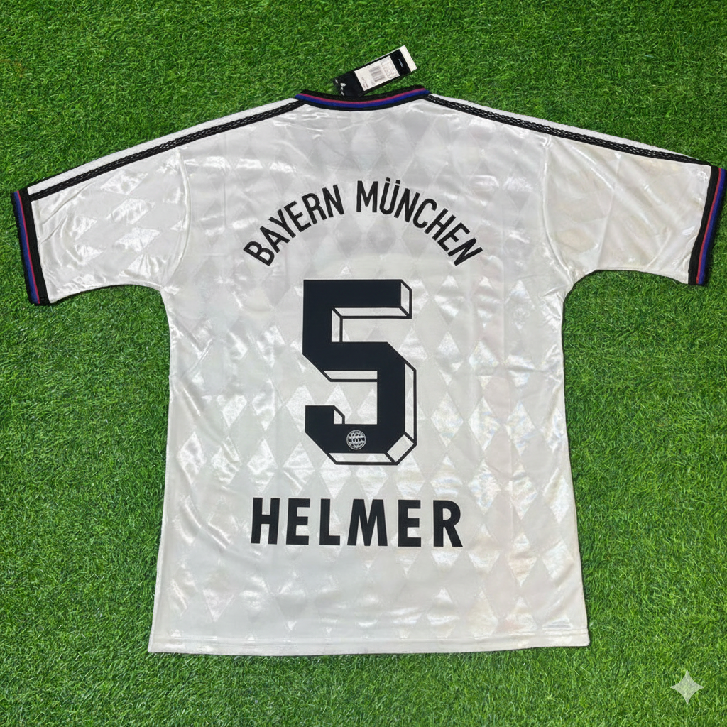 1997 Thomas Helmer Bayern Munich 1998 Away White Retro Football Jersey – Back View