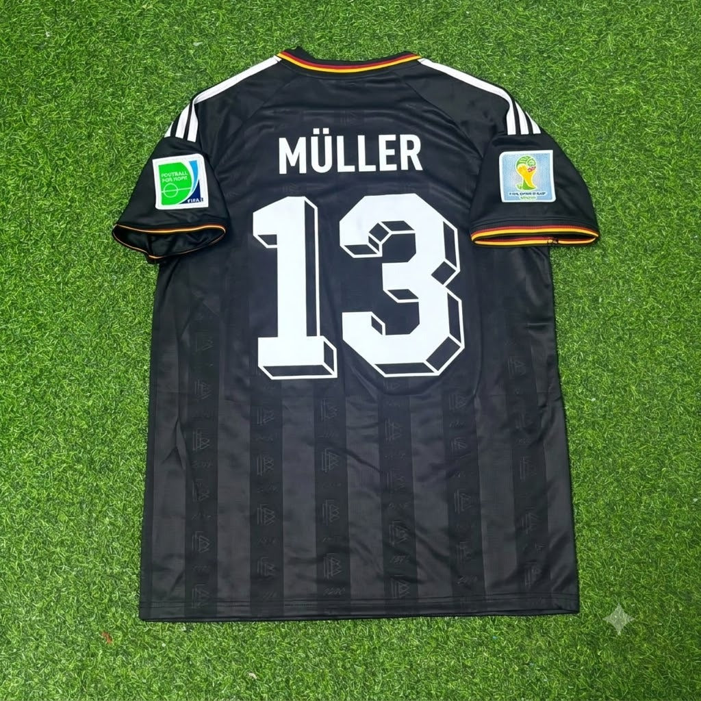 Thomas Müller Germany 2014 World Cup Special Edition Black Retro Football Jersey – Back View
