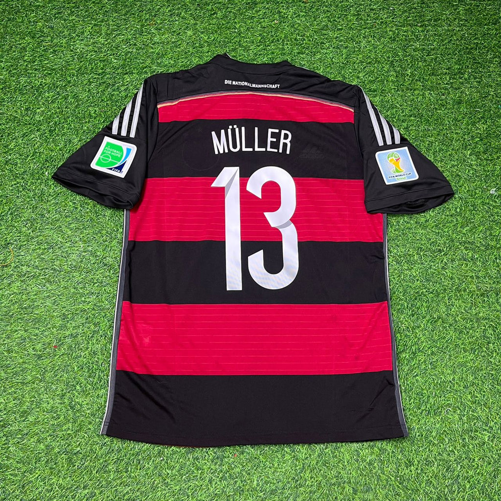 2014 Germany World Cup Thomas Müller Deutschland Brazil Black Red Retro Football Jersey – Back View