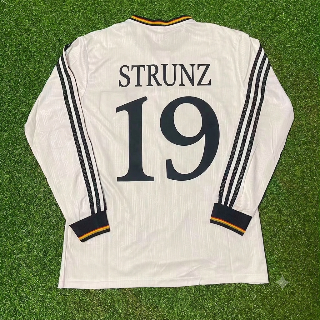 1996 Germany EURO Thomas Strunz #19 Final Home Long Sleeve Retro Football Jersey – Back View