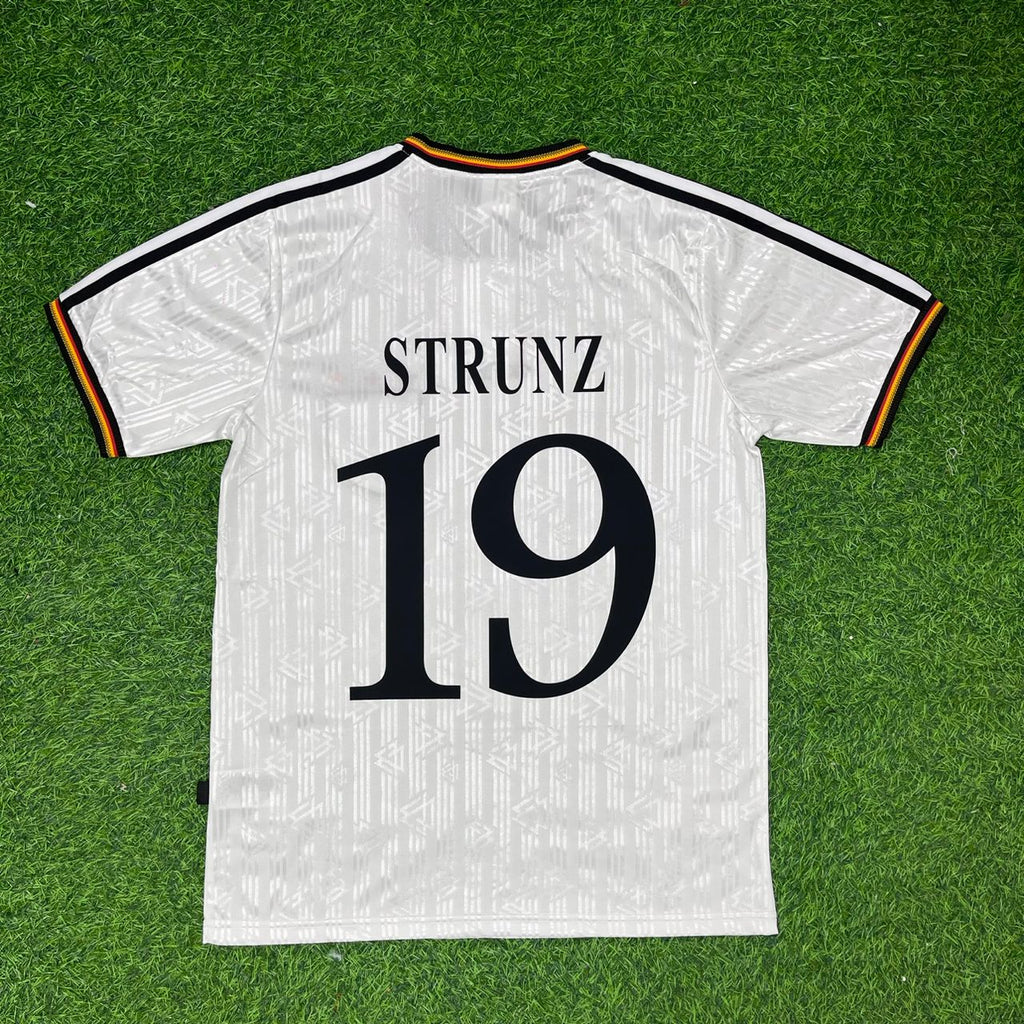 1996 Thomas Strunz Deutschland EM Finale Heim Retro Fußballtrikot Set Jersey – Back View
