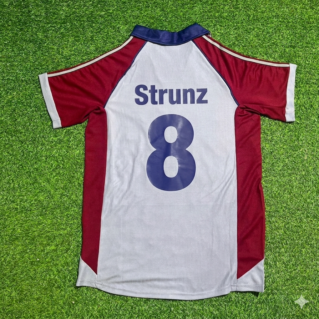 1998/99 Thomas Strunz #8 FC Bayern München Auswärts Retro Fußballtrikot Grau Jersey – Back View