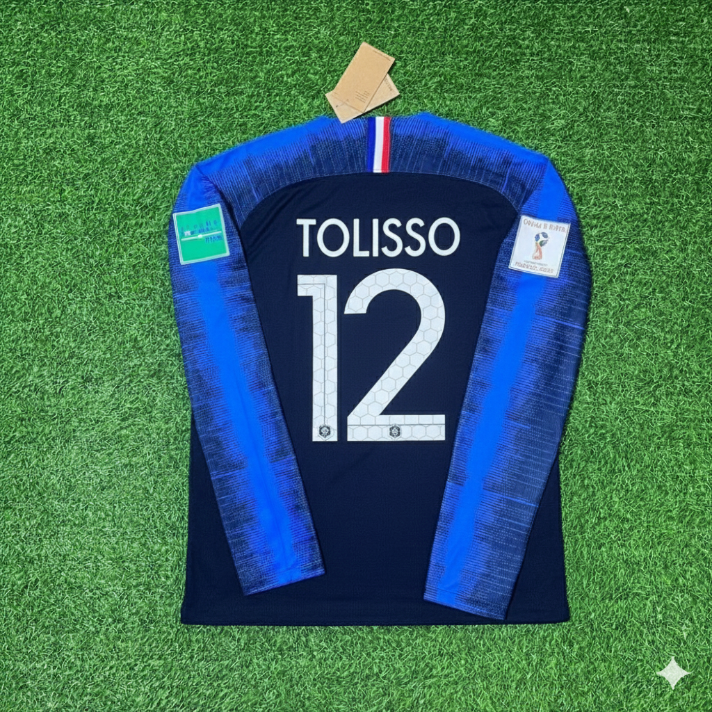 France 2018 World Cup Final Long Sleeve Retro Football Jersey – Corentin Tolisso – Back View