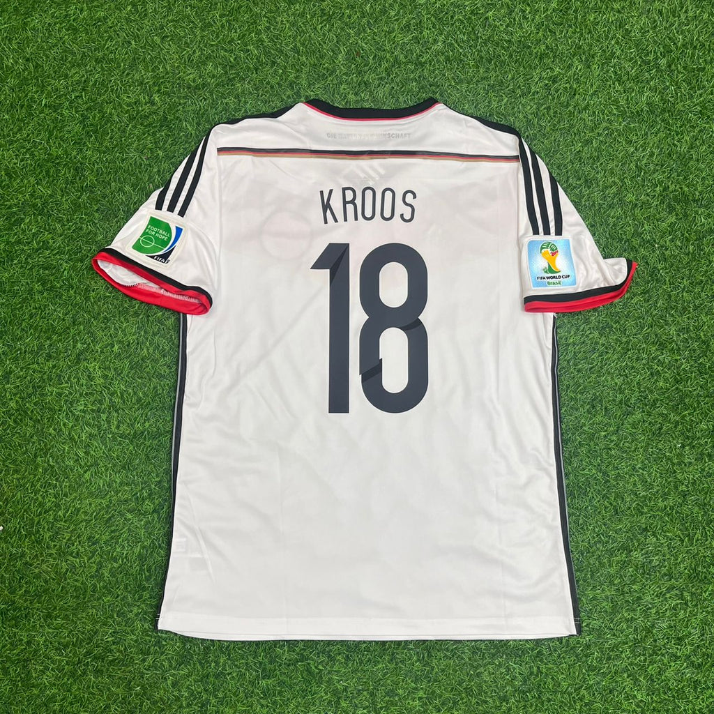 Toni Kroos - Germany Deutschland 2014 World Cup White Retro Kit Jersey – Back View