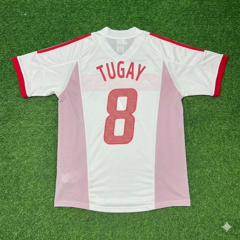Tugay Kerimoglu Türkiye 2002 World Cup White Retro Football Jersey – Back View
