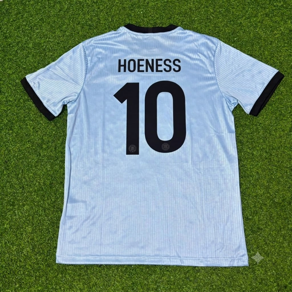 Uli Hoeness Germany 125th Year Special Clear Blue Retro Football Jersey – Back View