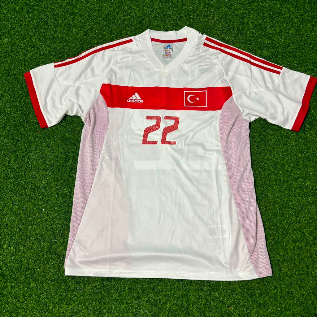 2002 Ümit Davala Turkey Türkiye Dünya Kupası Beyaz Retro Futbol Forması Jersey – Front View
