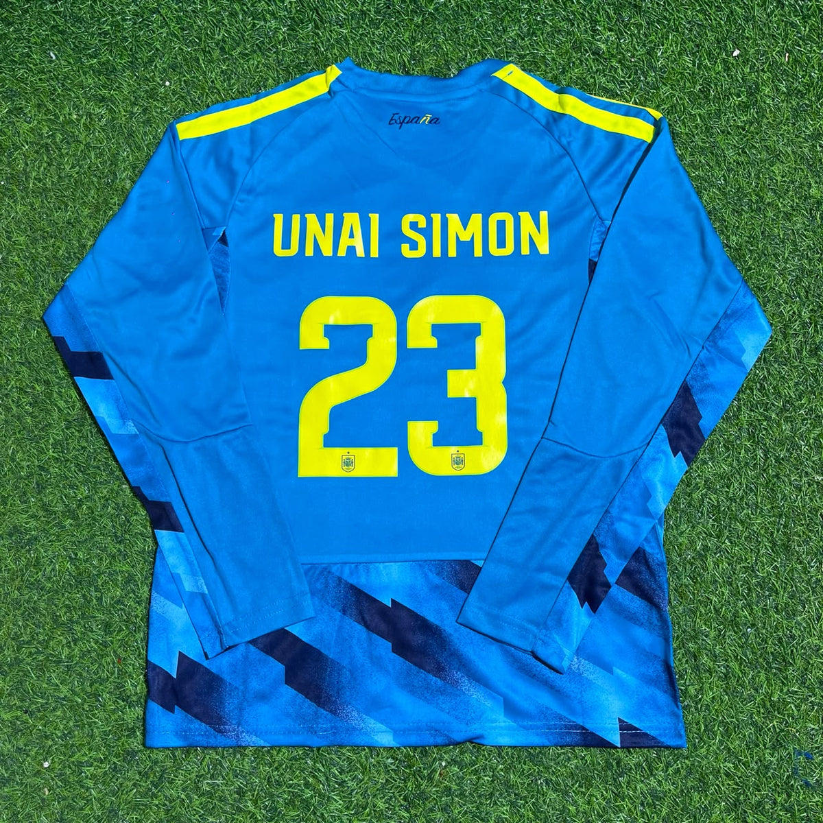 Unai Simon Spain Goalkeeper 2026 World Cup Long Sleeve Blue Special Football Jersey – Back View