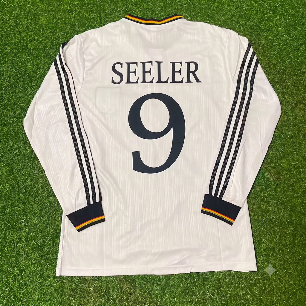1996 Germany EURO Uwe Seeler Final Home Long Sleeve Retro Football Jersey – Back View