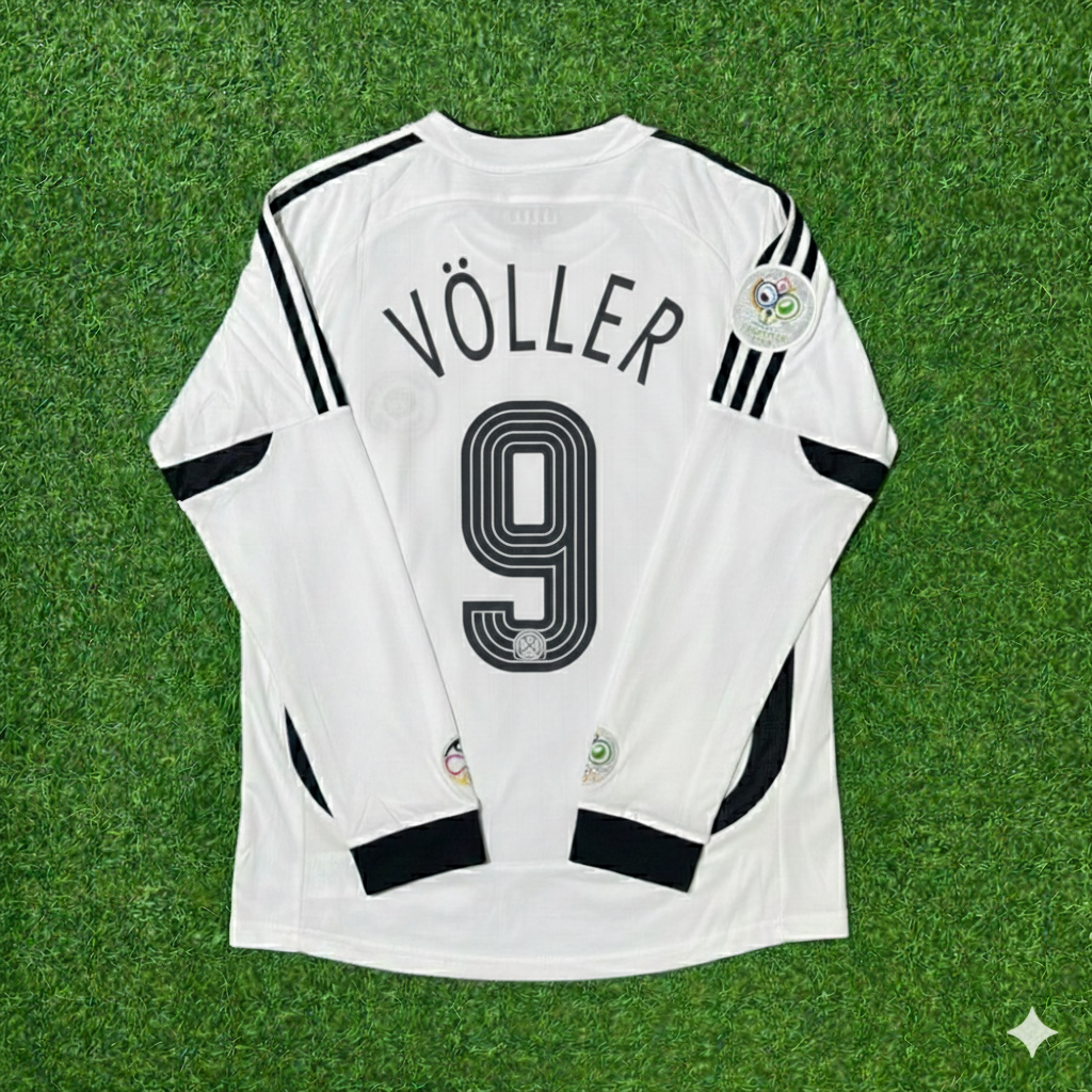 Germany World Cup Long Sleeve White Retro Football Jersey – Rudi Völler – Back View