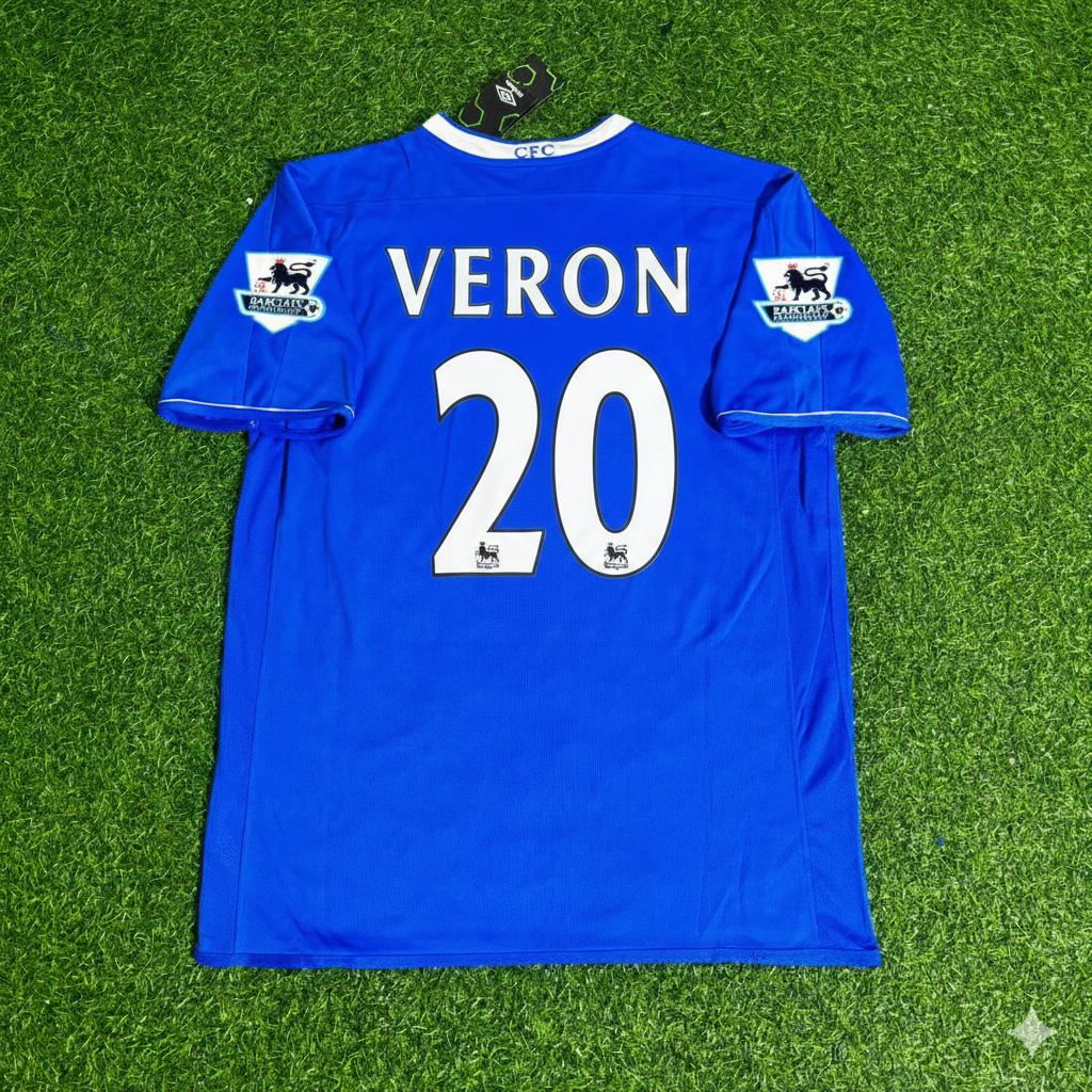 2003 Juan Sebastian Veron Chelsea 2005 Season Home Navy Blue Retro Football Jersey – Back View