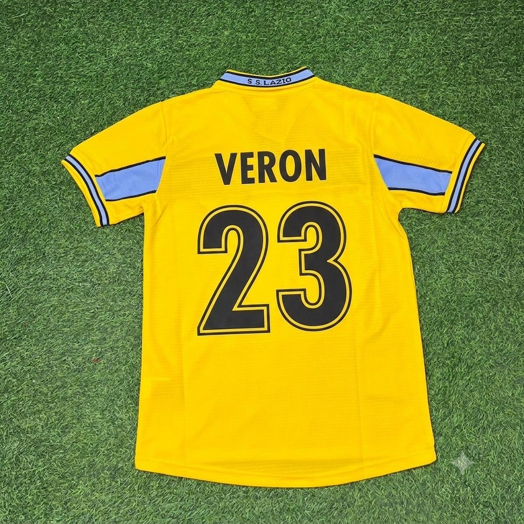 1998/00 Juan Sebastian Veron Lazio Yellow Retro Football Jersey – Back View