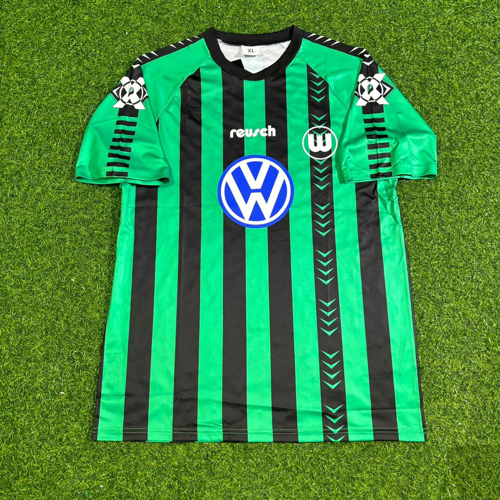 1994/95 VfL Wolfsburg Auswärtstrikot Retro Schwarz/Grün Jersey – Back View