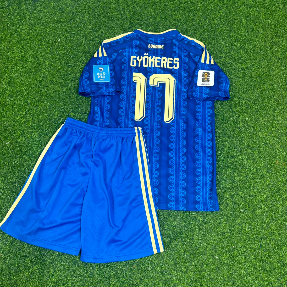 Viktor Gyökeres Sweden 2026 World Cup Away Kids Blue Football Jersey – Back View
