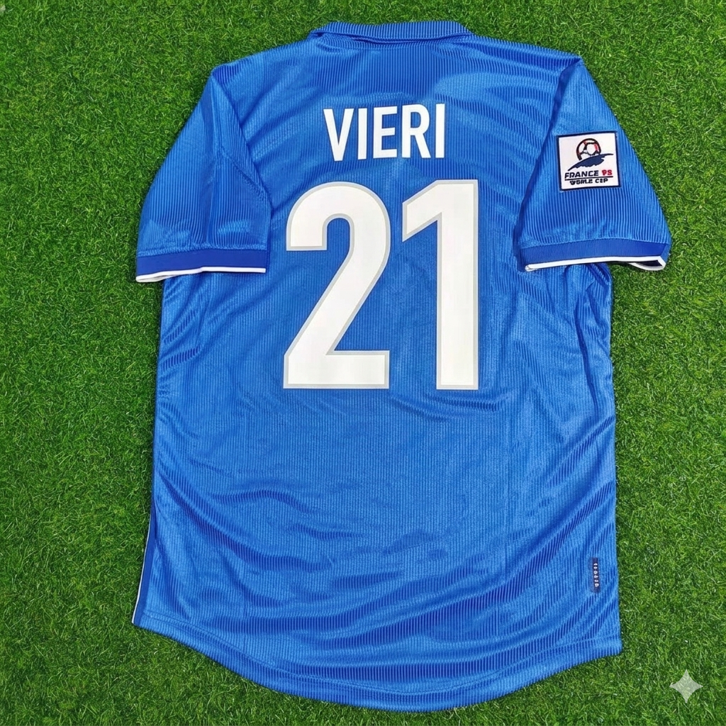 1998 Italy World Cup Christian Vieri Home Blue Retro Football Jersey – Back View