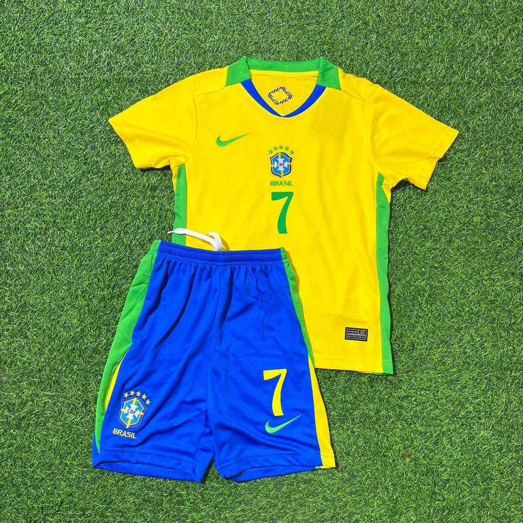Brazil 2026 World Cup Kids New Season Football Jersey – Vinícius Júnior 7 – Front View
