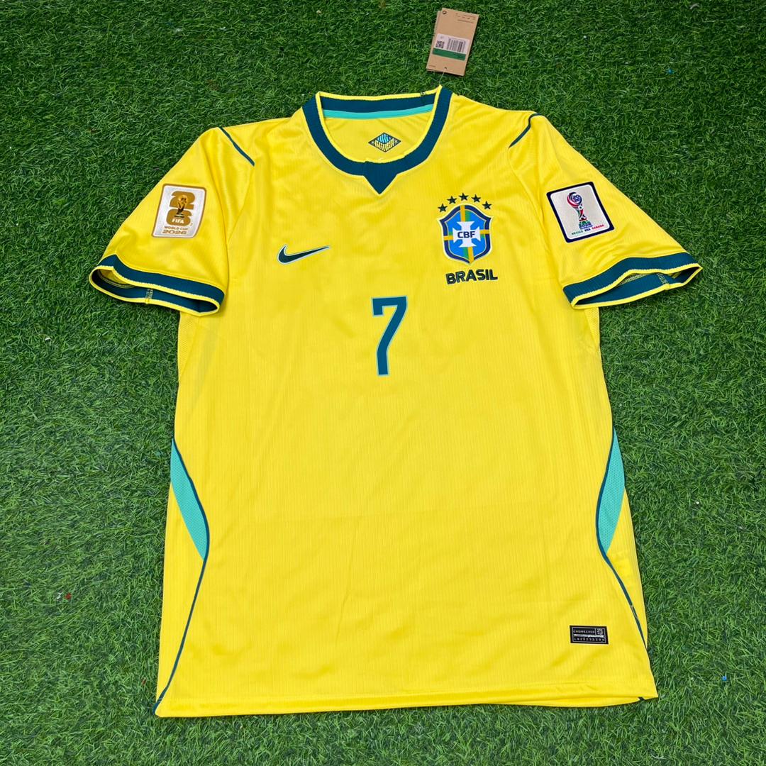 Brazil 2026 World Cup Home Yellow Football Jersey – Vinícius Júnior Vini Jr – Front View