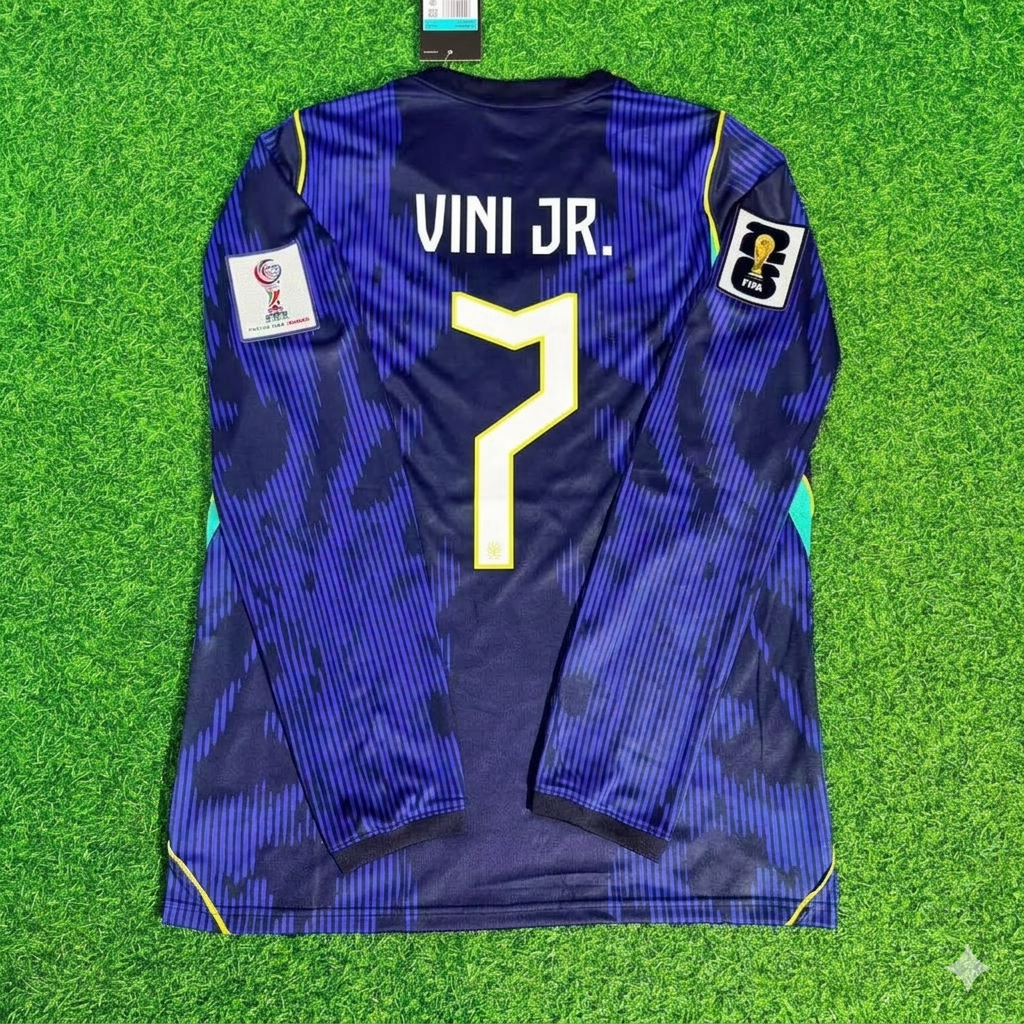 Brazil 2026 World Cup Sleeve Blue Away Jersey – Vinicius Júnior 7# – Back View