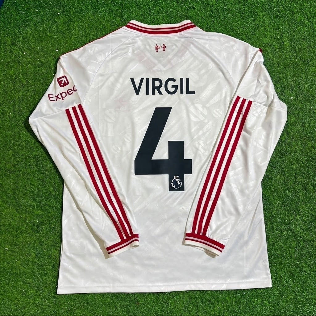 Virgil Van Dijk #4 Liverpool 2027 New Season Long Sleeve Away White Football Jersey – Back View