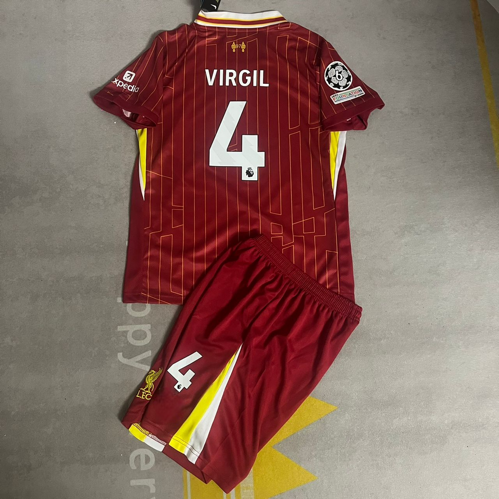 Liverpool Virgil van Dijk Kids Kit Child Set Retro Football Jersey Kinder – Back View