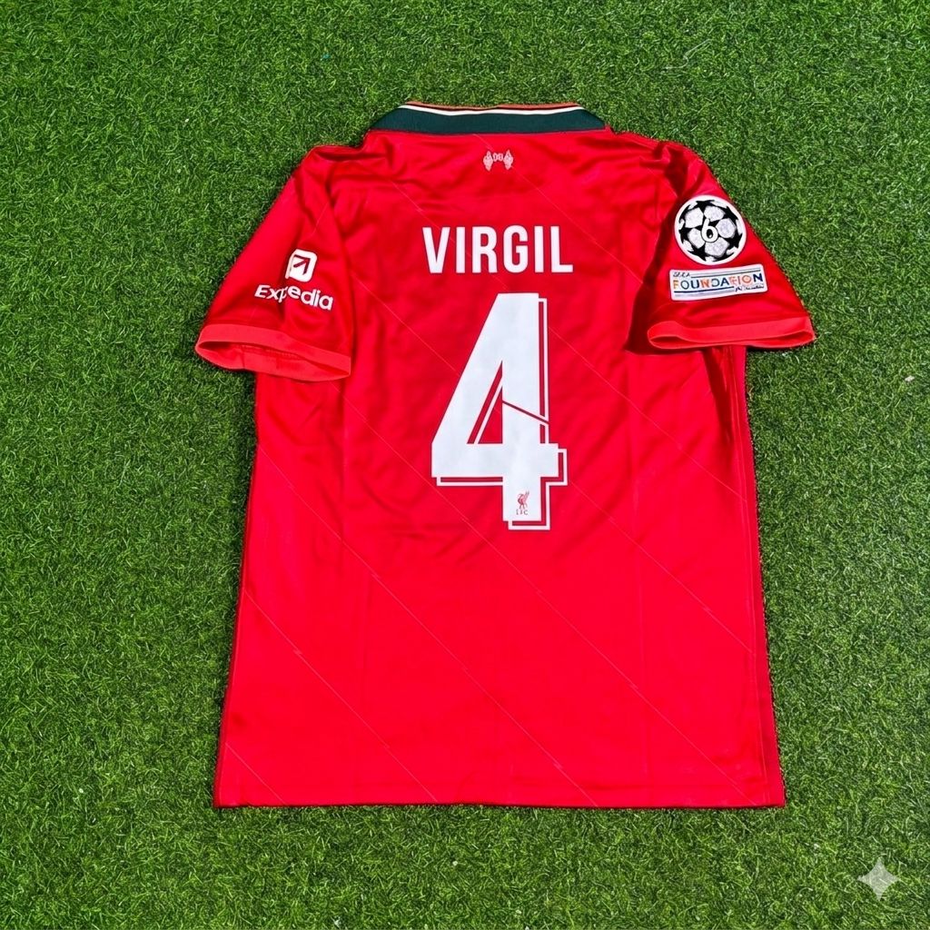 2022 Virgil van Dijk #4 Liverpool Champions League Final Home Retro Football Jersey – Back View