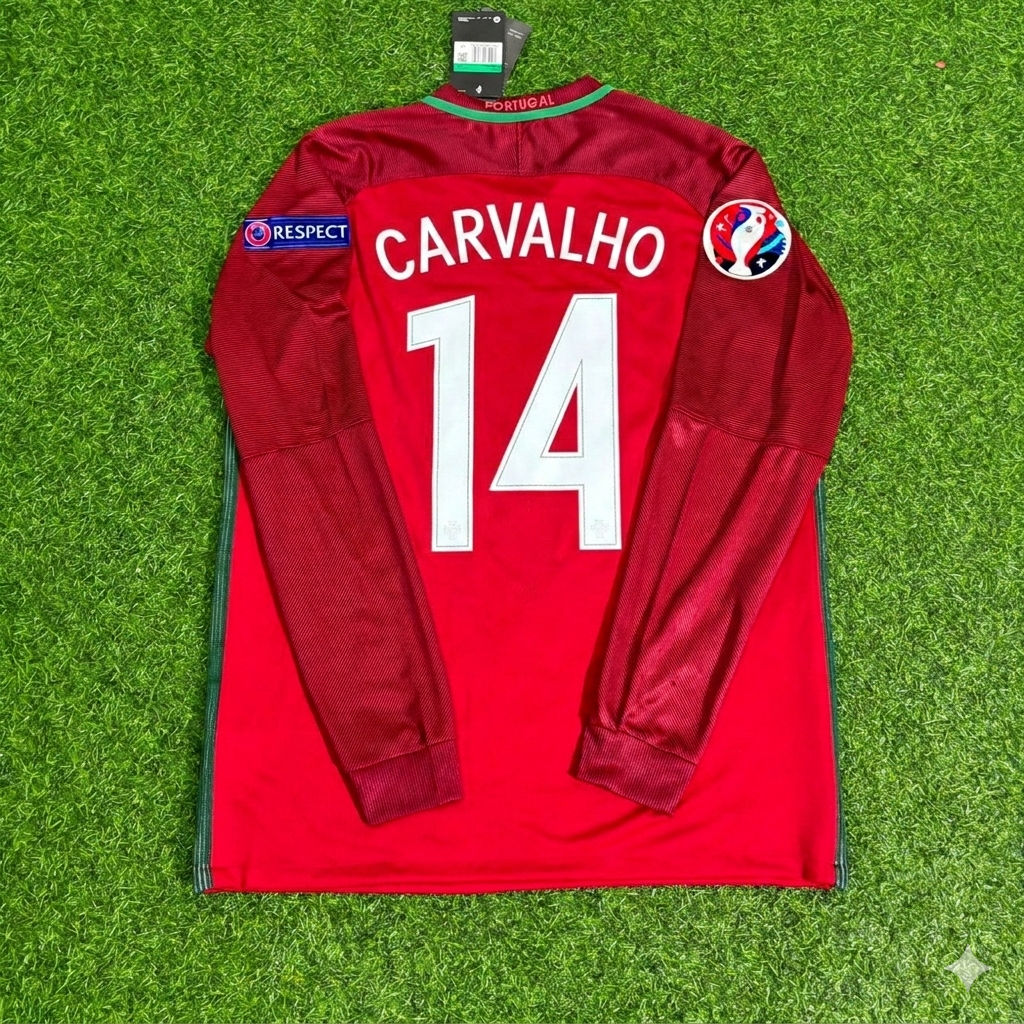2016 Portugal EURO William Carvalho 14- Final Long Sleeve Retro Football Jersey – Back View