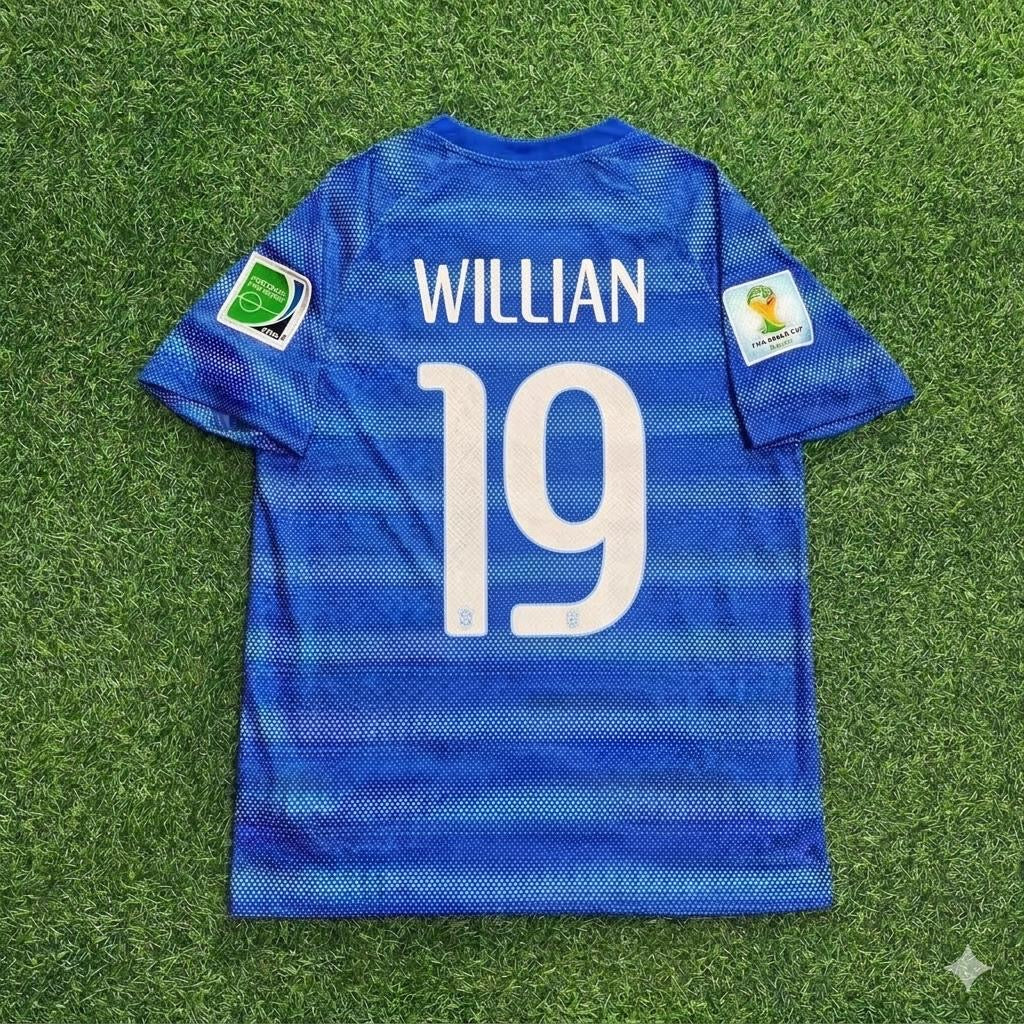 2014 Willian 19- World Cup Retro Blue Football Jersey – Back View