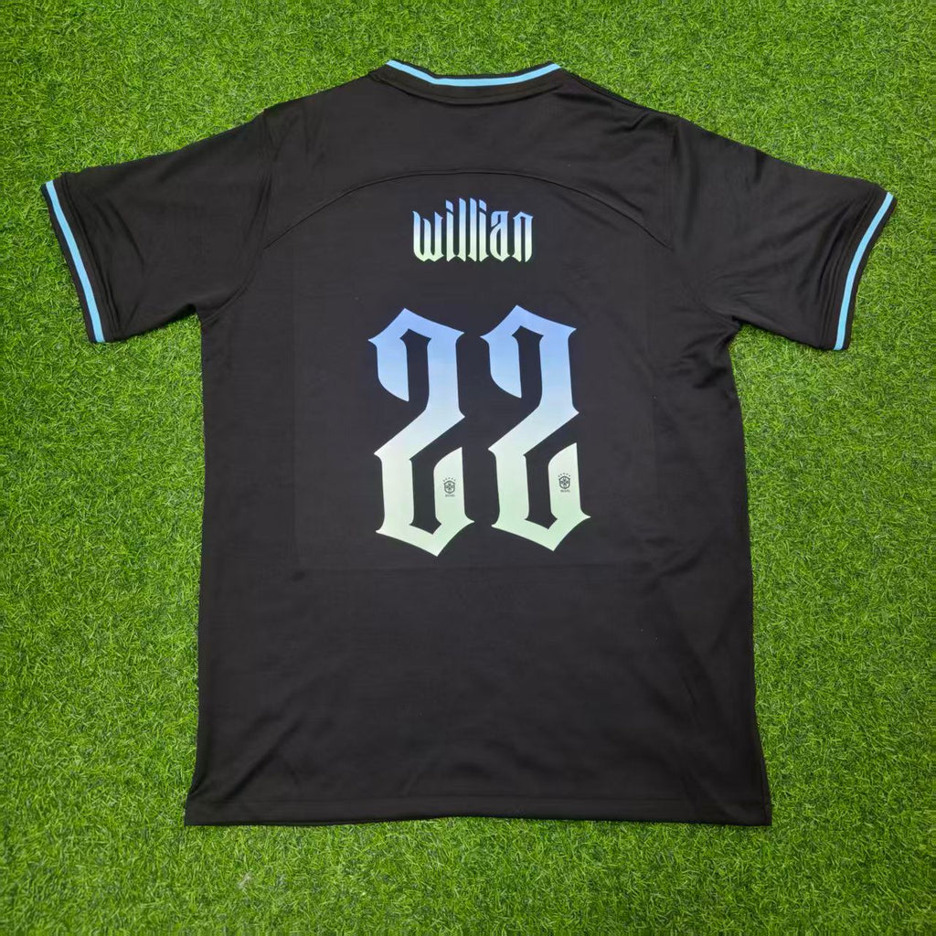 Willian Brazil Black Retro Football Jersey Collection – Back View