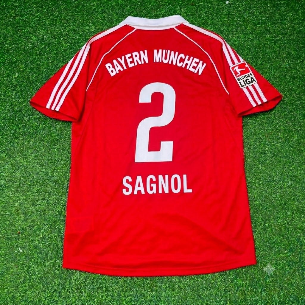 2005 Willy Sagnol Bayern Munich 06 Bundesliga Red Home Retro Football Jersey – Back View